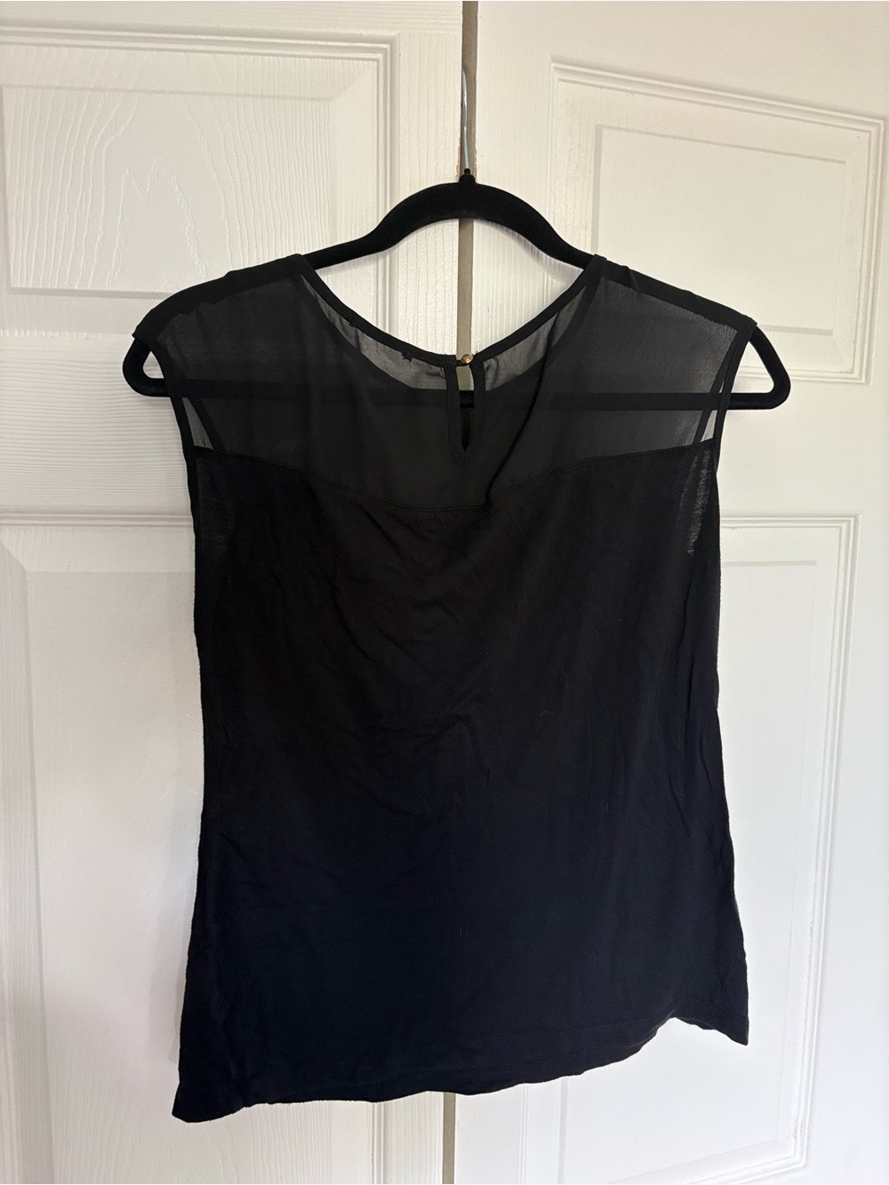 Sheer Yoke Sleeveless Blouse - Black - Picture 2 of 2